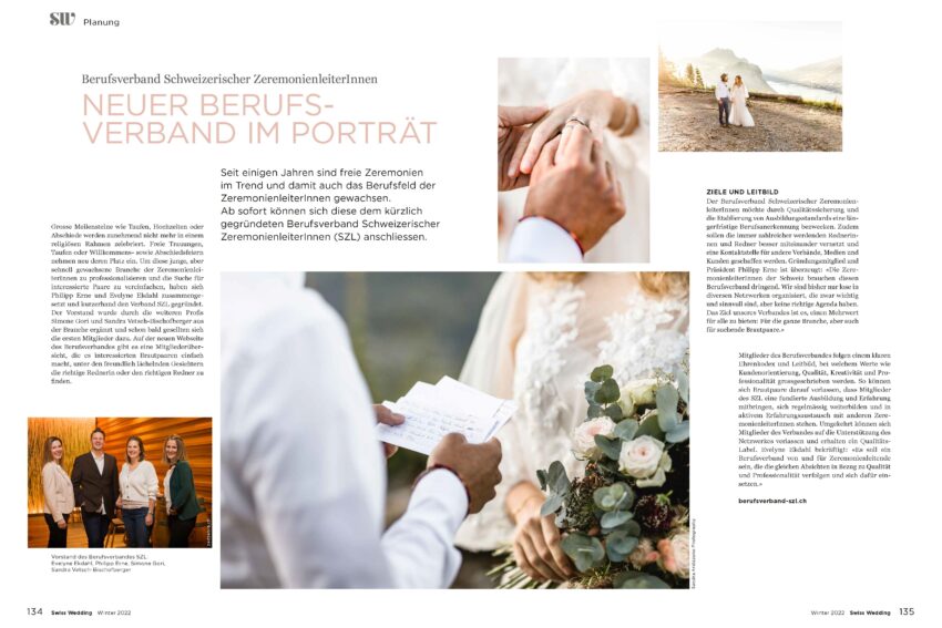 Der Berufsverband im Swiss Wedding Magazin Winter 2022